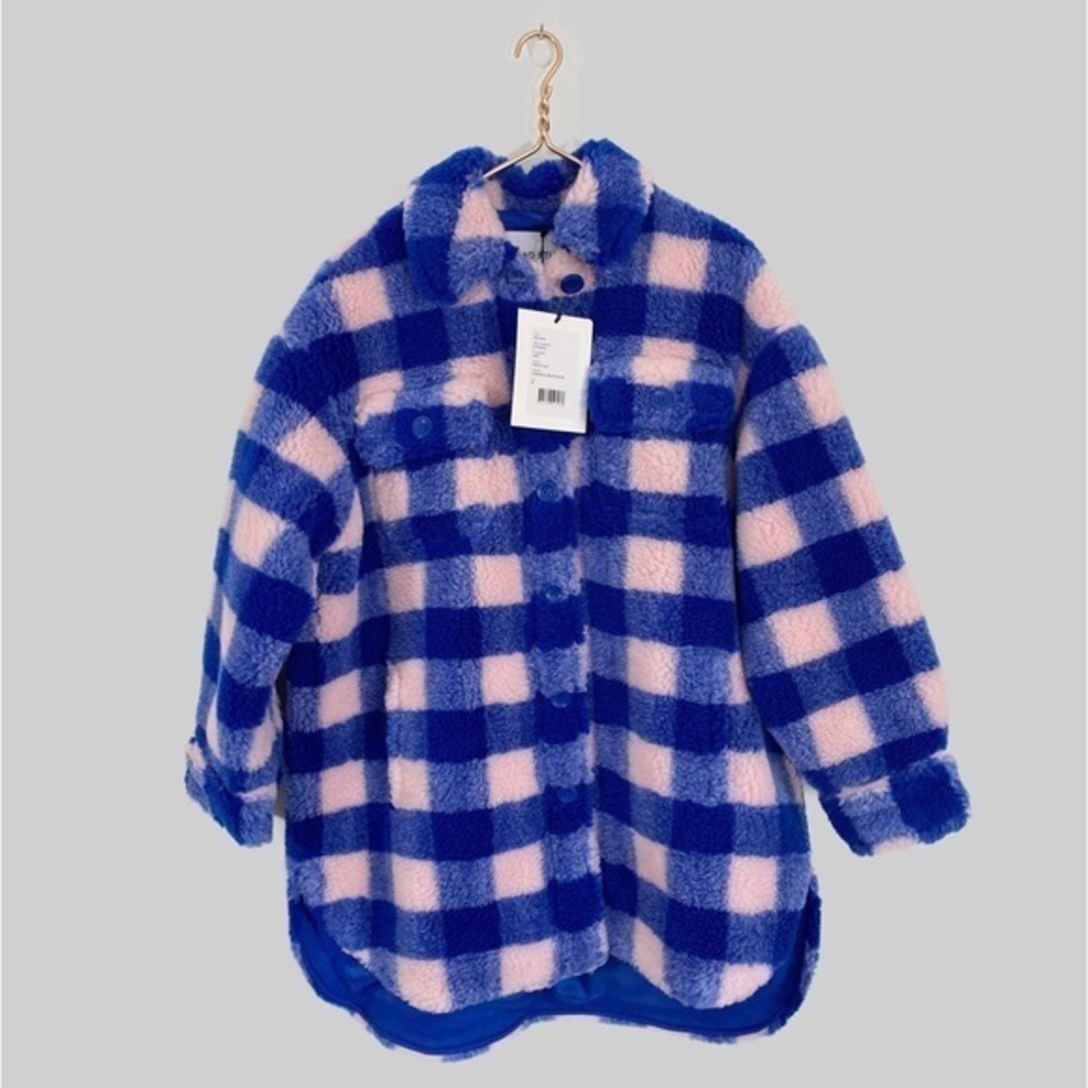 Stand‎ Studio NWT US 4 French 36 Blue Pink Sherpa Teddy Jacket Sabi Revolve